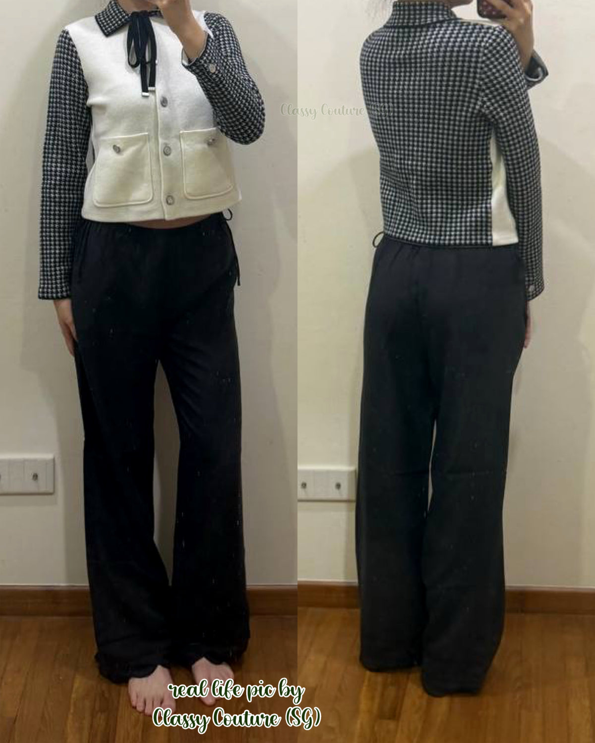 Black and White Houndstooth Wool-Cashmere-Blend Jacket