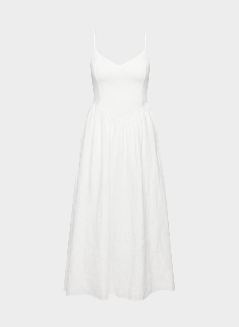 ARZ Influence Linen Midi Dress in White