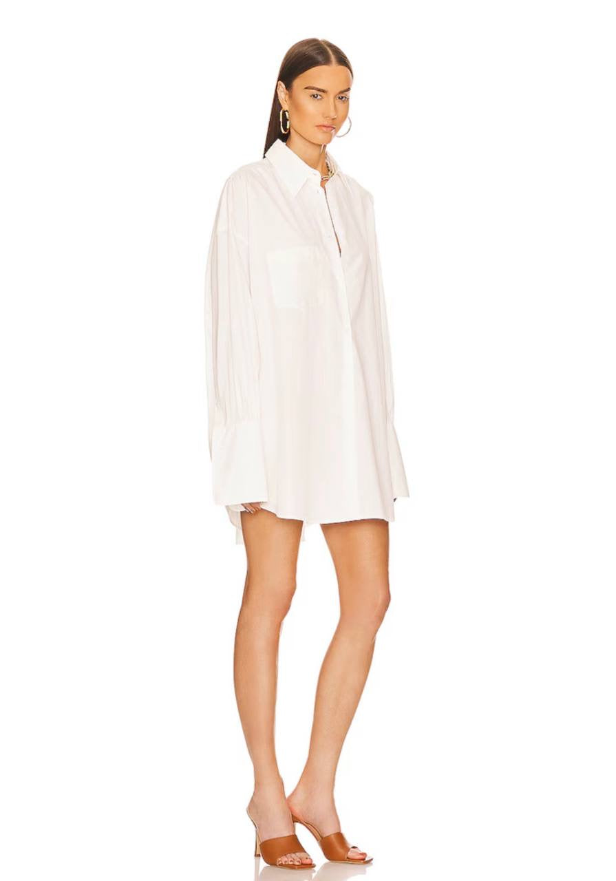HS White Cotton Poplin Oversized Shirt / Shirtdress Mini Dress