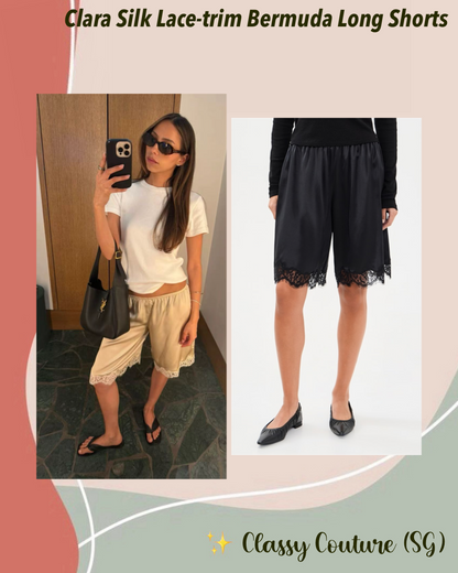 Clara Silk Lace-trim Bermuda Long Shorts