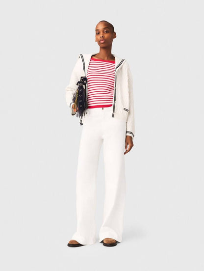 MJ Mirayalo Wool Cable-Knit Sailor Boat Neck Cardigan