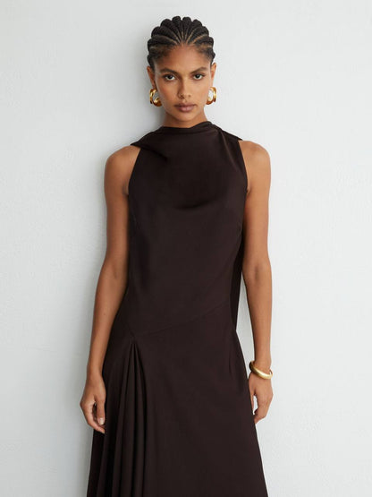 Sabine Satin Cape-Detail Maxi Dress