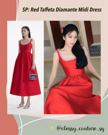 SP Red Taffeta Diamante Midi Dress Jisoo