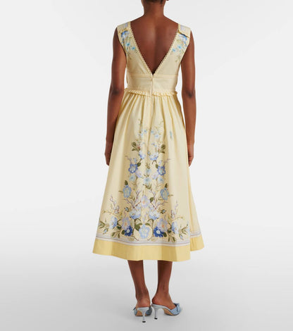 SP Yellow Bow V-neck Dress in Cotton
