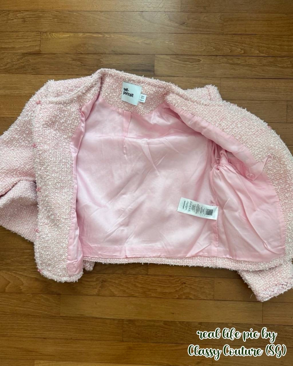 SP Pink Cropped Boucle Tinsel Jacket | Mini Skirt | Set