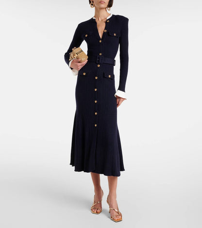 SP Navy Viscose Knit Mini | Midi Dress