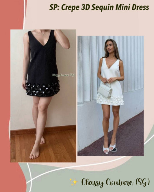 SP Black & Cream Crepe 3D Sequin Mini Dress