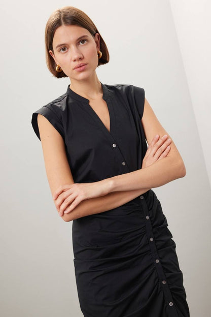 VB Ruched Stretch-Cotton Midi Shirtdress Dress
