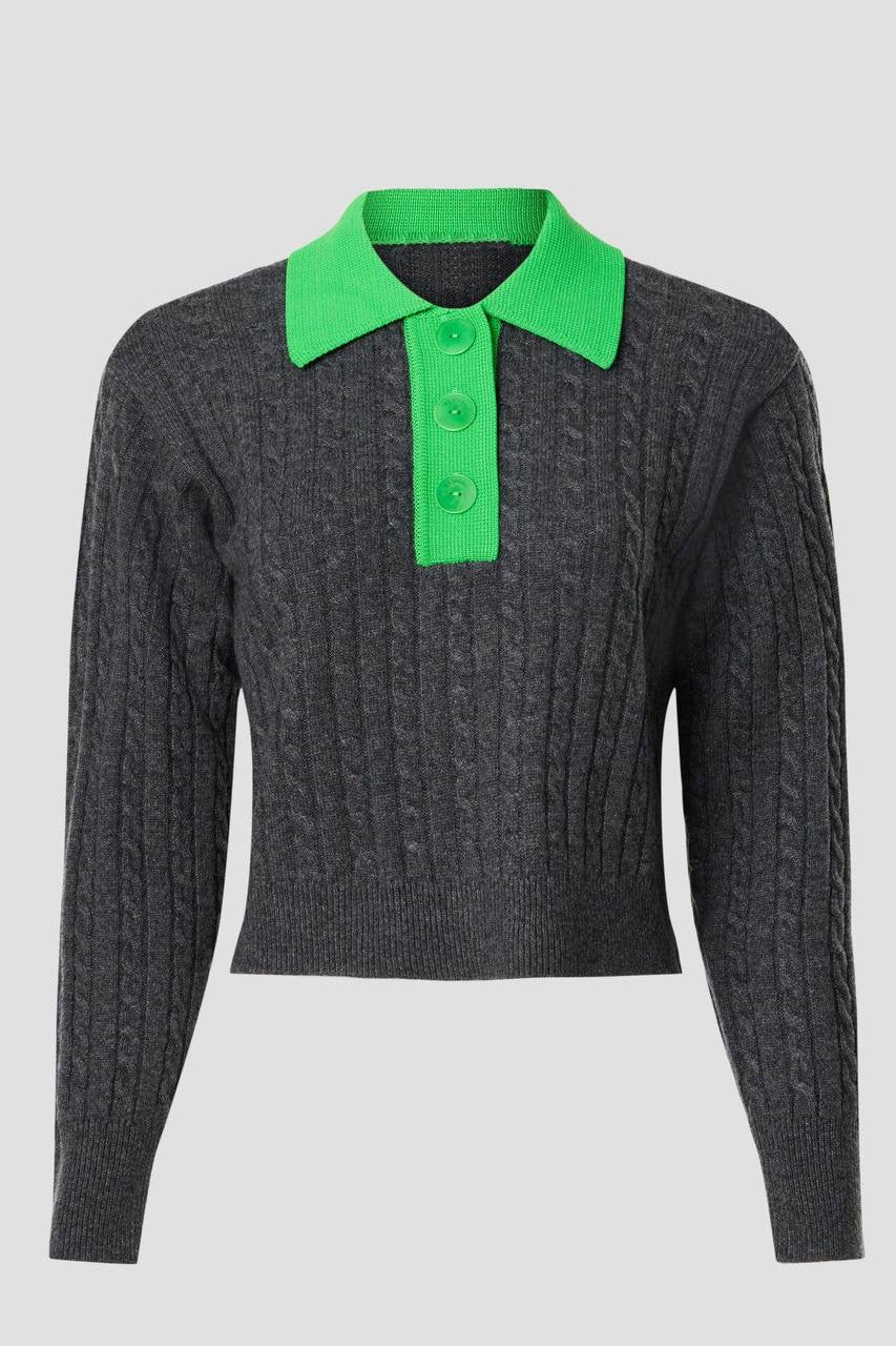 SD Reno Wool-Cashmere Contrast Collar Knit Sweater