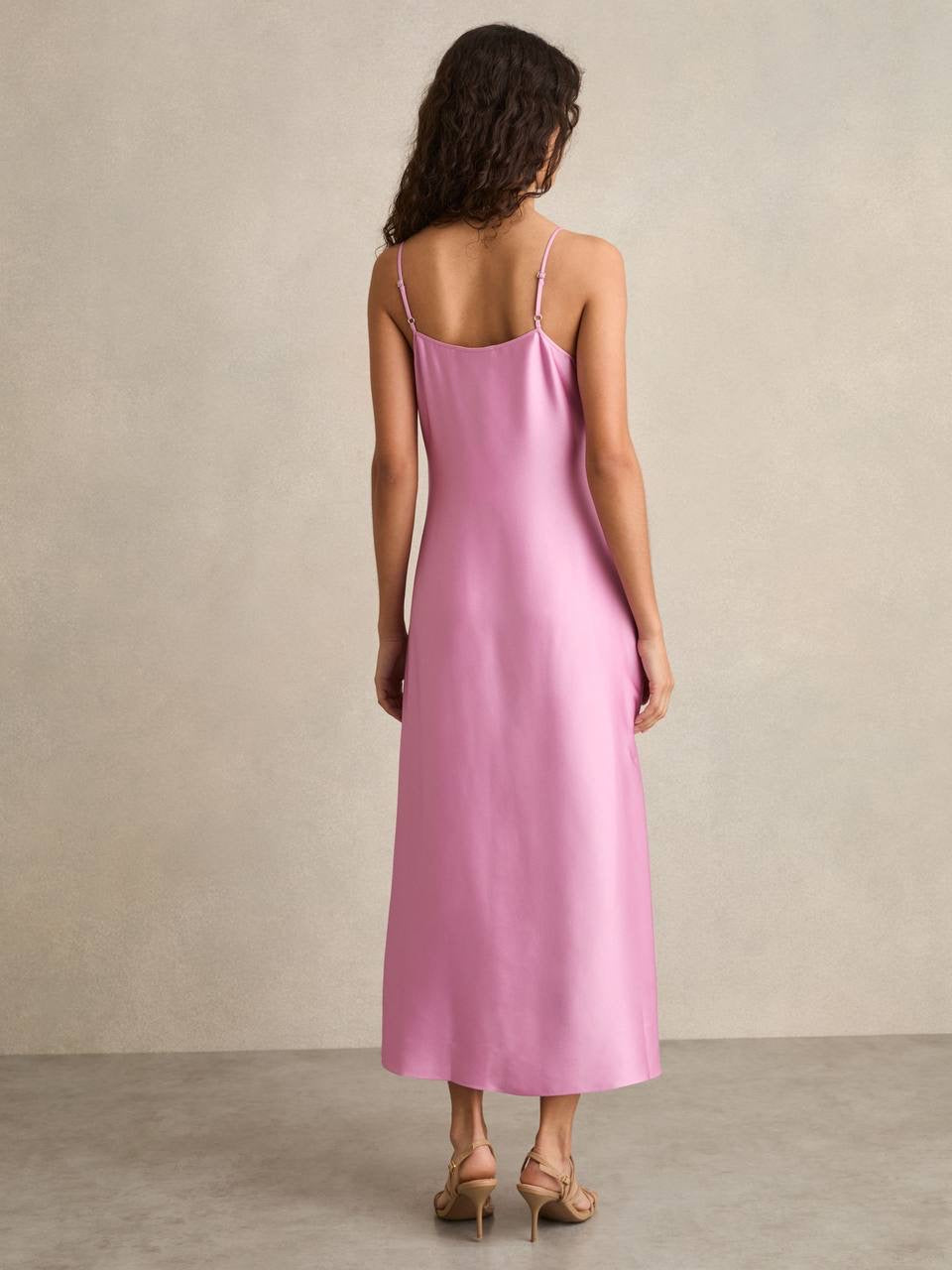 RS Zoey Satin Drape Detail Slip Midi Dress