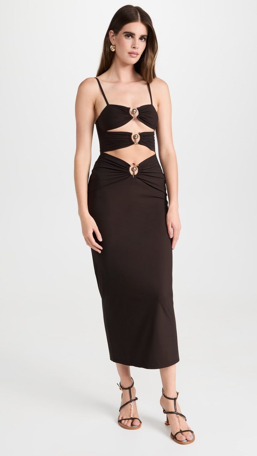 CE Pierced Orbit Mini | Column Midi Dress in Chocolate Brown