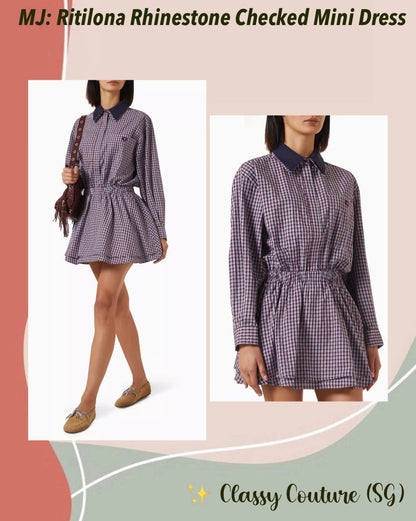 MJ: Ritilona Rhinestone Checked Mini Dress