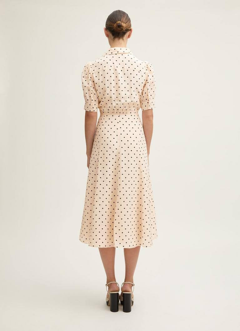 LKB Sophie Cream Viscose-Blend 30'S Polka Dot Midi Dress