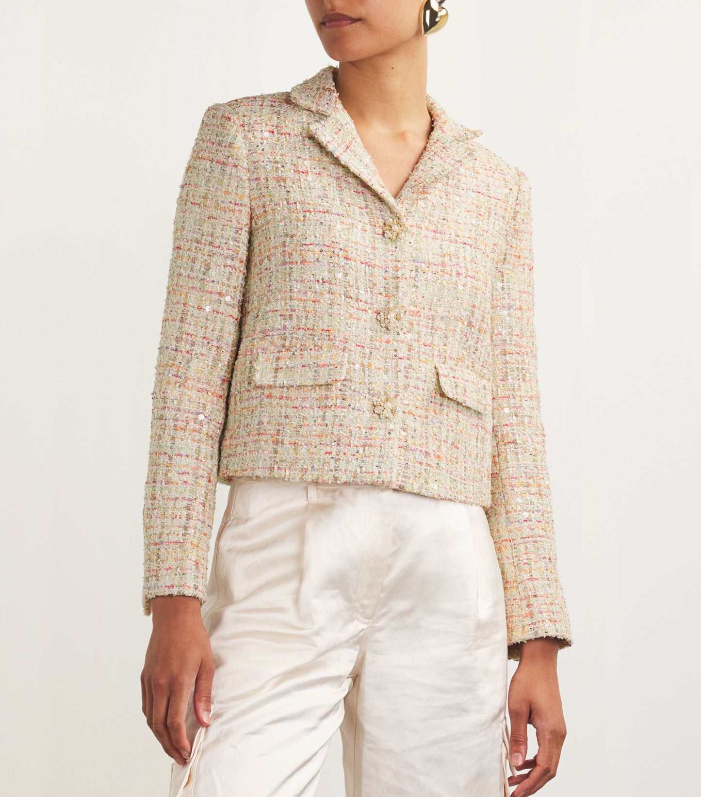 SP Pastel Boucle Jacket Pink Sequin Cropped Blazer