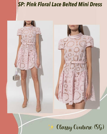 SP Pink Floral Lace Belted Mini Dress
