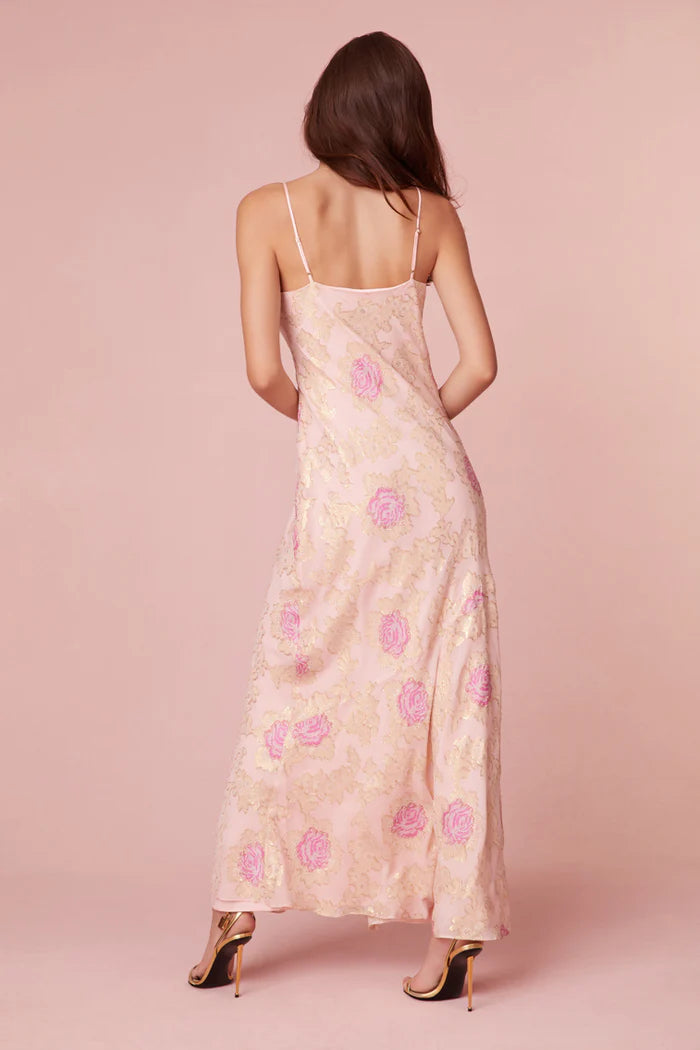 LSF June Maxi Dress in Magenta Marble Metallic Silk Blend