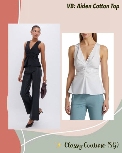 VB Aiden Ruched V-Neck Cotton Top