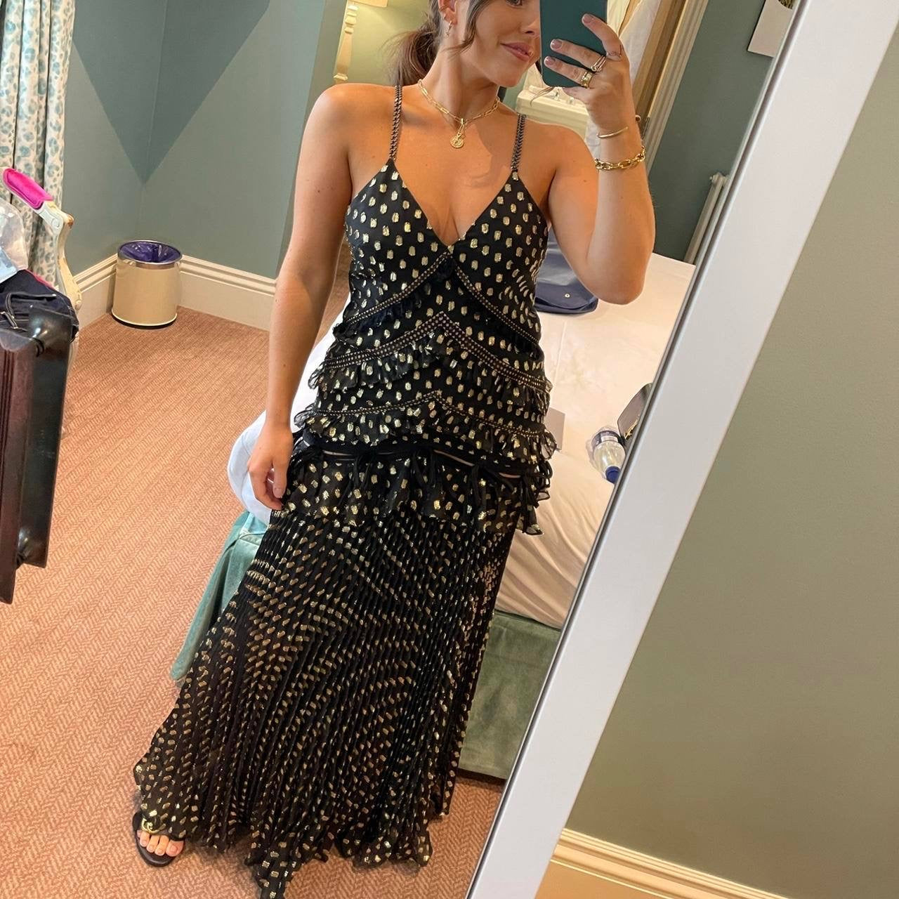 SP Black Metallic Gold Polka Dot Maxi Dress