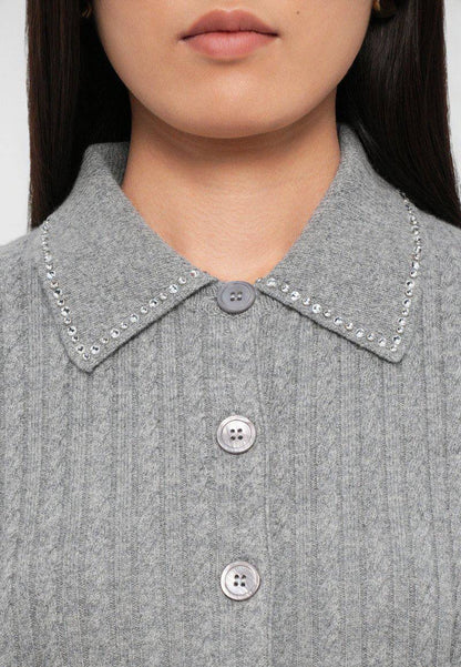 MJ Rhinestone Embellished Collar Cardigan