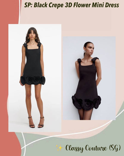 SP Black Crepe 3D Flower Mini Dress