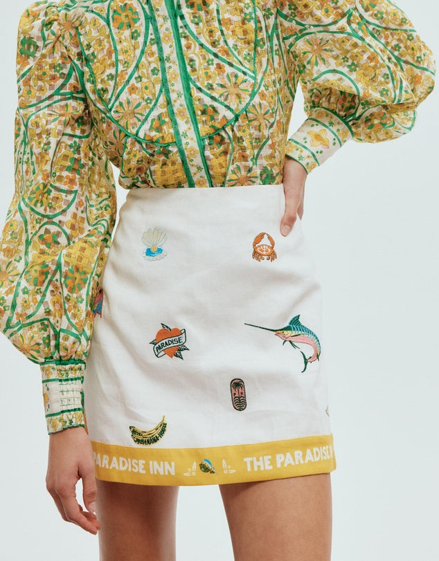 ALM Blue Marlin Embroidered Shirt | Mini Skirt | Set