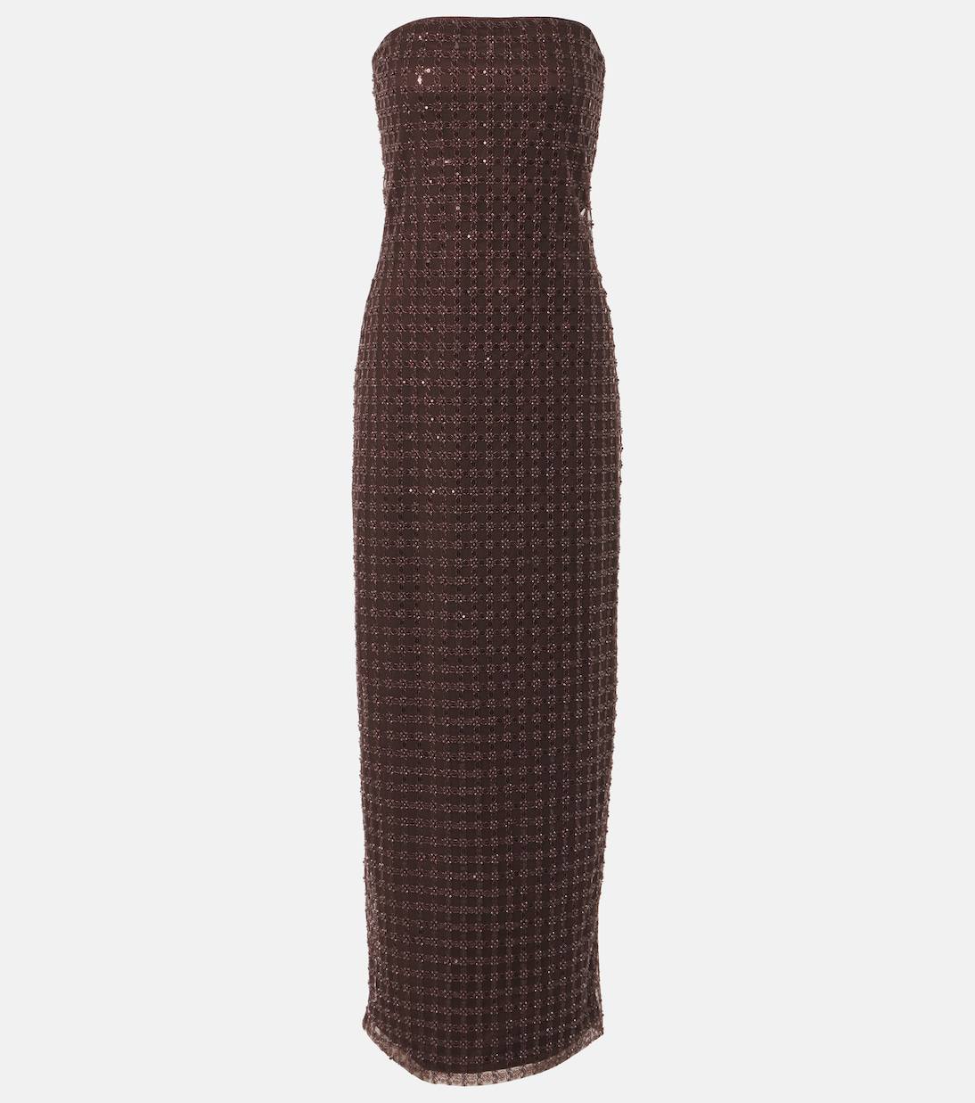 RTT Embellished Grid Sequin Sleeveless Maxi Dress in Recycled Polyester