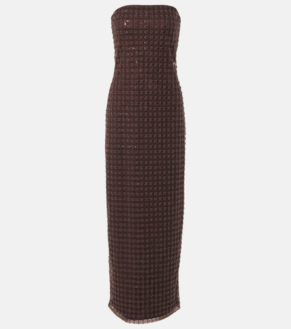 RTT Embellished Grid Sequin Sleeveless Maxi Dress in Recycled Polyester