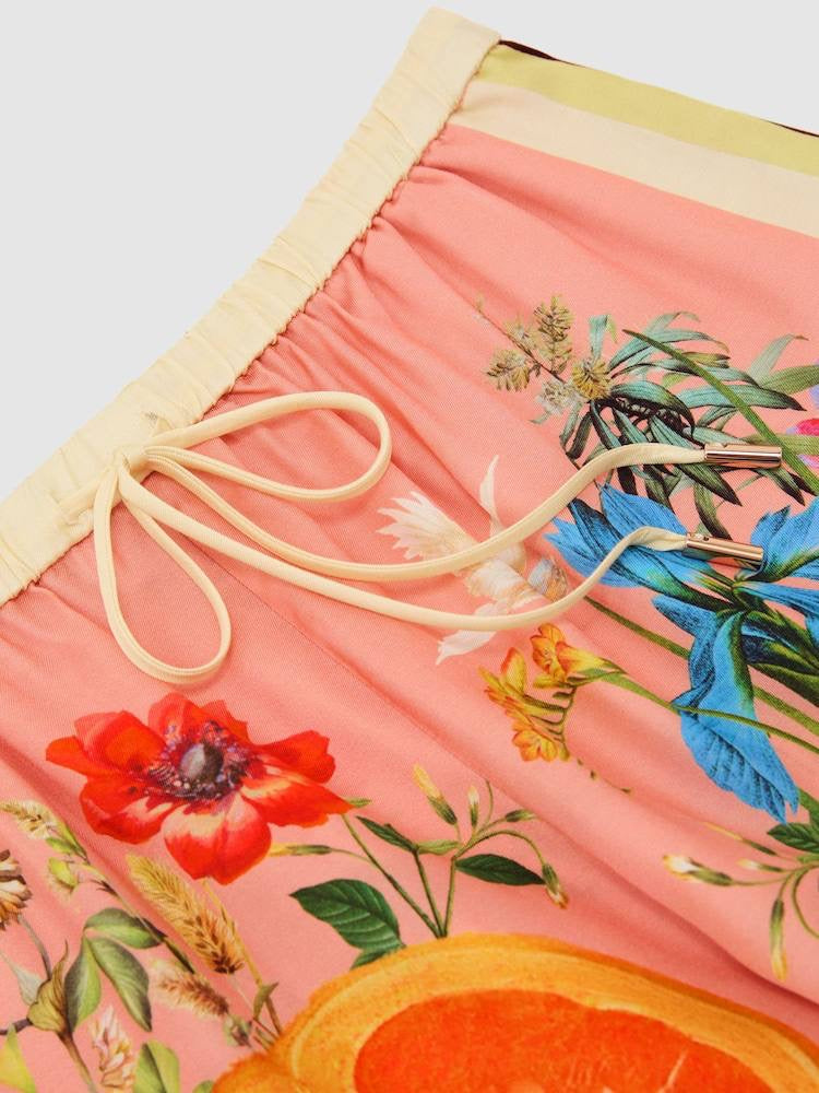 PETITE/REGULAR! RS Pink Milos Tropical Scarf-Print Half-button Shirt | Wide-leg Trousers | Drawstring Shorts | Viscose Set