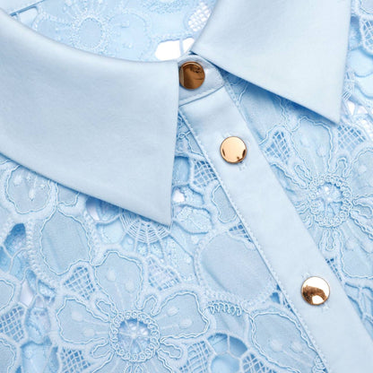 SP Blue Lace Collared Belted Shirtdress Midi Dress