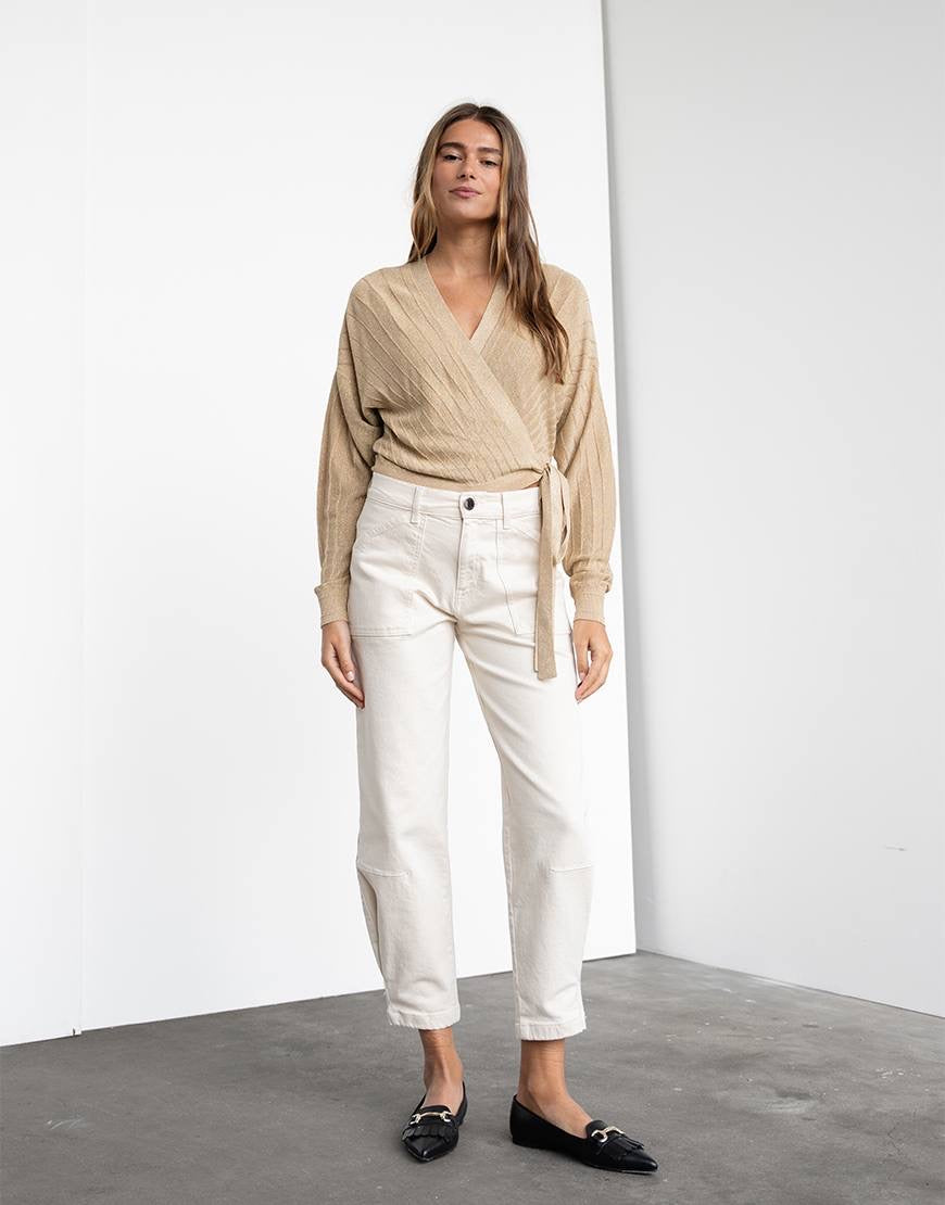 BA Braty Viscose-blend Metallic Wrap Around Cardigan Sweater