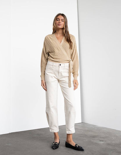 BA Braty Viscose-blend Metallic Wrap Around Cardigan Sweater