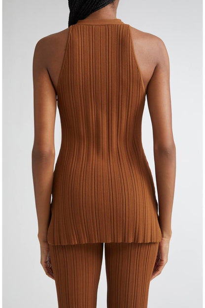 VB Dax Seashell Knit Vest | Massaro Pants | Viscose-blend Dark Whiskey Set