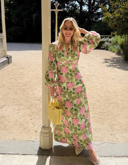 PN Elodie Linen Midi Dress in Pink Jardin