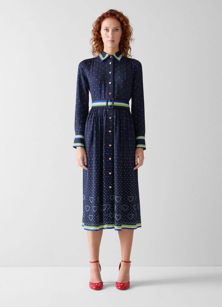 LKB Kate Navy Multi Hearts And Card Shirtdress Midi Dress