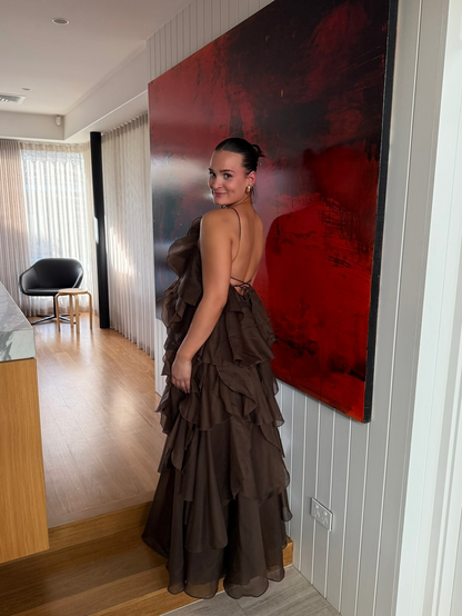 4 Colors! AJ Pandorea Halter Layered Maxi Dress Gown