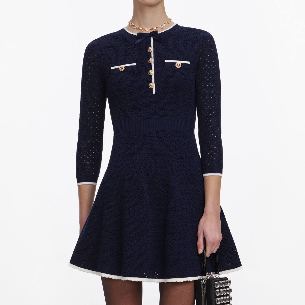 SP Navy Bow Knit Mini Dress