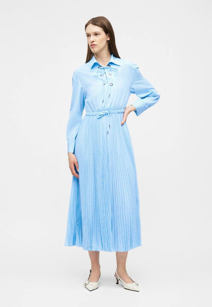 MJ Rossima Pleated Stripe Eyelet Midi Maxi Dress ShirtDress