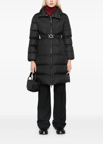 MC Brou Diagonal-Quilted Belted Long Down Jacket