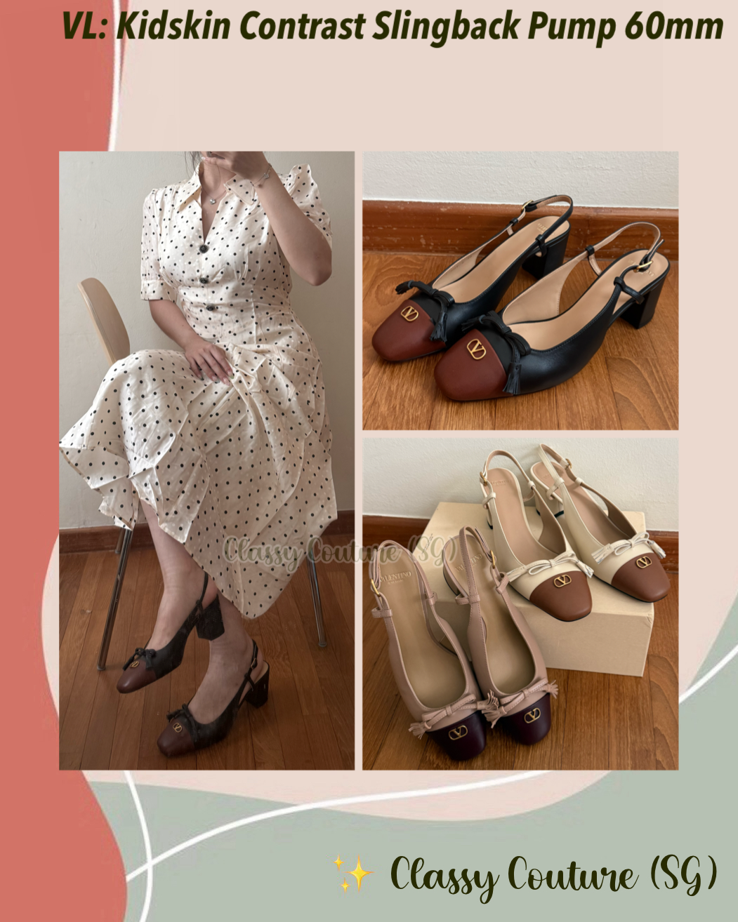 VL Kidskin Contrast Slingback Pump 60mm Heel Shoes