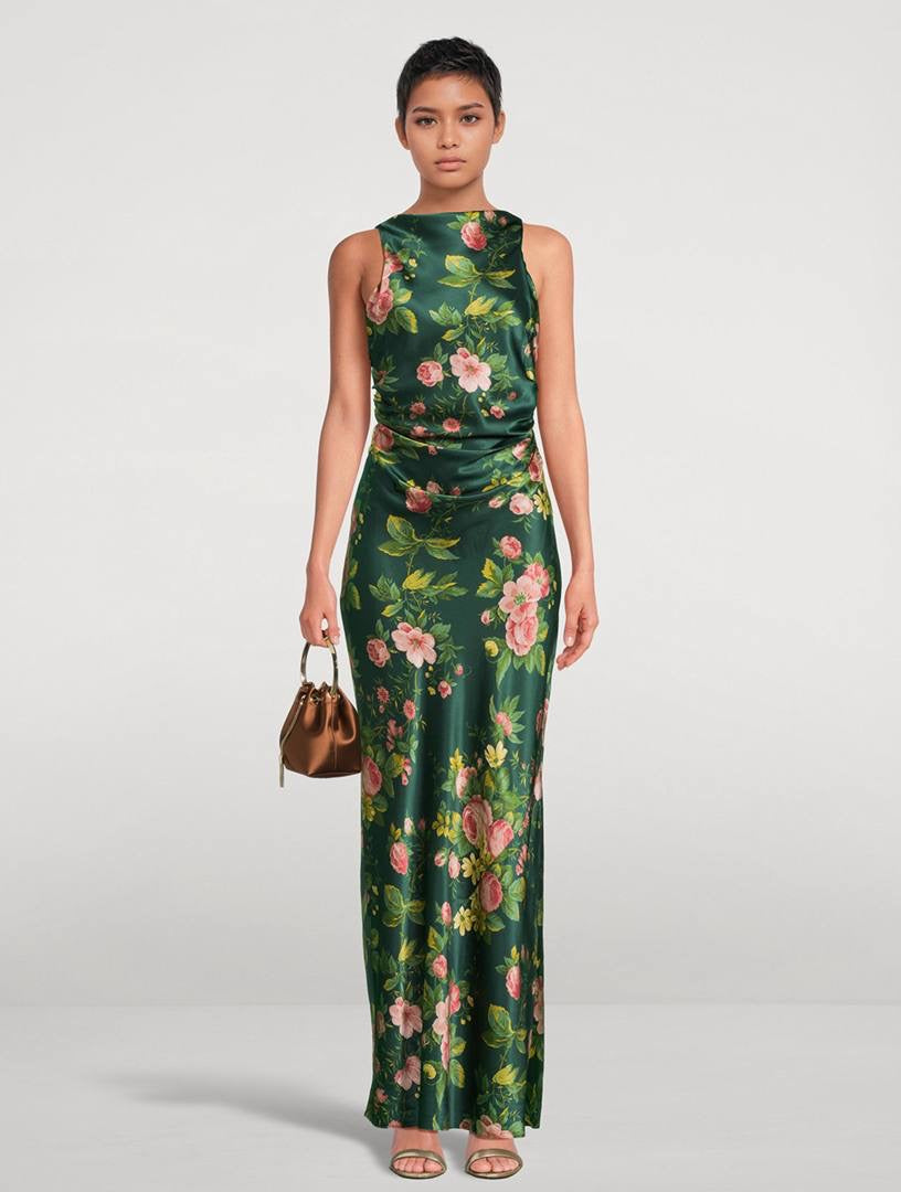 Ref Anaiis Silk High Neck Maxi Dress in Belvedere Green