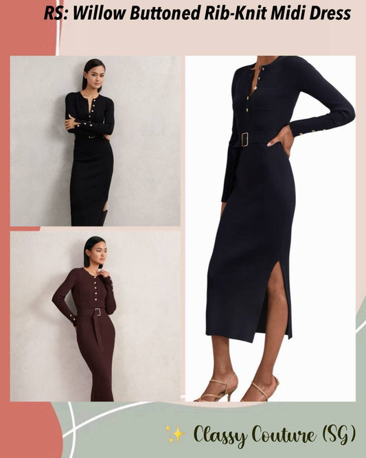 RS Willow Buttoned Rib Knit Midi Dress