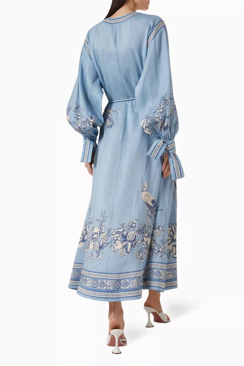 ALM Villa Romantica Holiday Linen-viscose Midi Dress