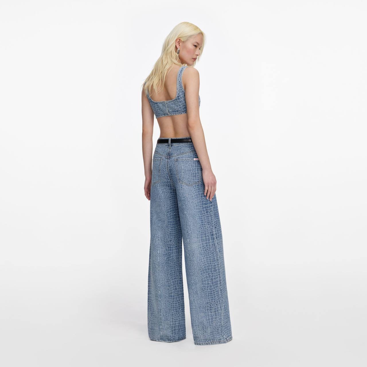 SP Rhinestone Croc Effect Wide Leg Jeans (belt not included)