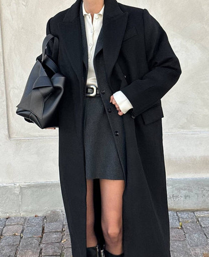 HL Raye Wool Long Coat in Black & Brown