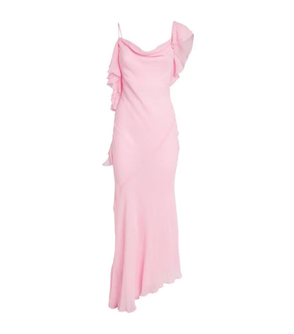 SP Pink Georgette Ruffled One-Shoulder Maxi Dress