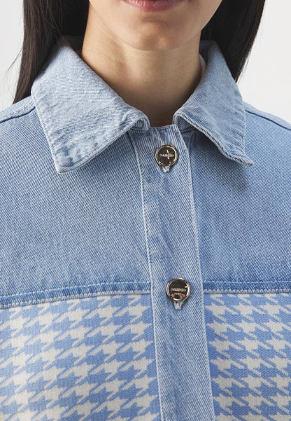 SD Houndstooth Denim-Paneled Shirt Jacket