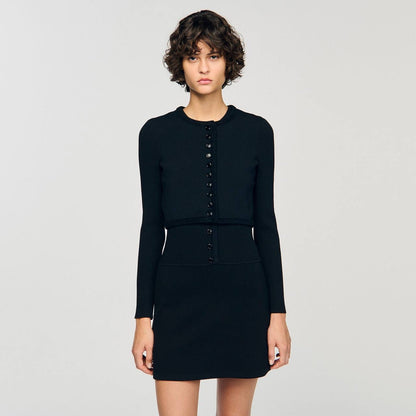 SD Black Rib Knit Cropped Cardigan | Mini Dress | Set