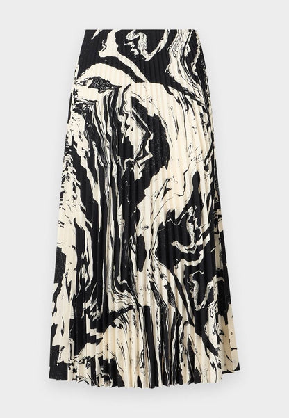 MMK Myy Marras Pleated Midi Skirt in Black/white Marble Ink
