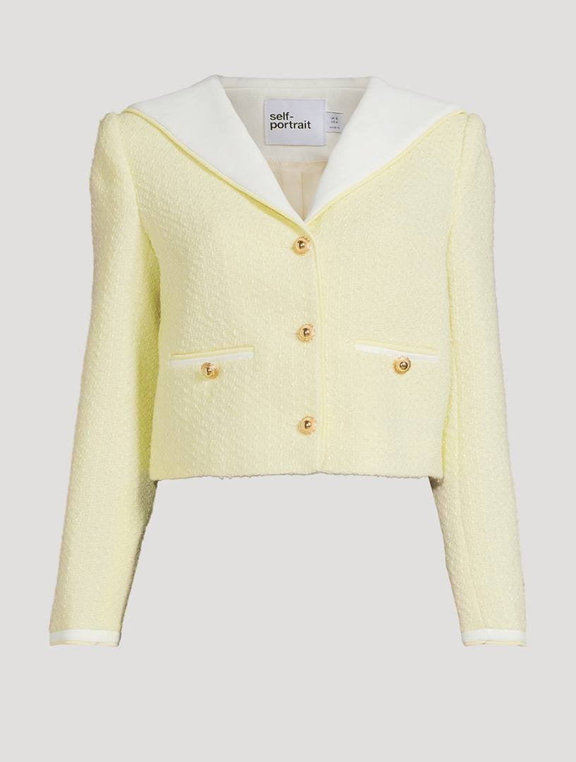 SP Boucle Contrast Collar Cropped Jacket | Tweed Skort | Yellow & Navy Set