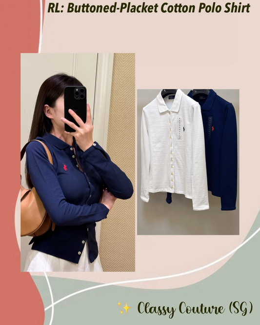 RL Buttoned-Placket Long-Sleeve Cotton Polo Shirt